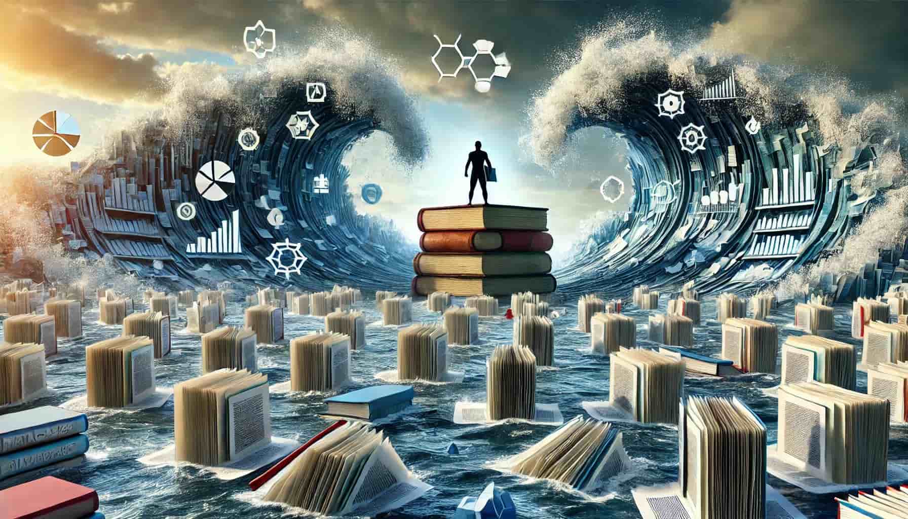 A metaphorical representation of a man standing in the ocean of data looking for the best way to write an abstract for a systematic review